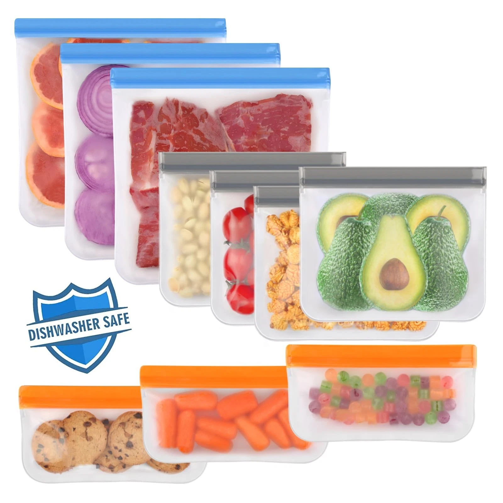 10 Pack Reusable Silicone Food Storage Bags for Lunch Marinate Food Travel