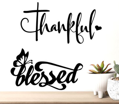 Thankful Heart & Blessed Two 8'' Indoor Black Vinyl Decals Door Wall Mirror