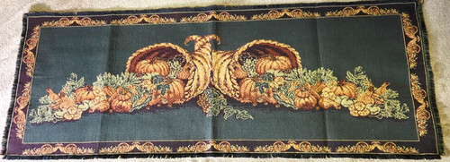 Vintage Fall Harvest Tapestry Table Runner Multicolor Cornucopia Autumn 13"x26"