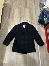 Vintage US Navy Pea Coat Mens Black Wool Anchor Buttons Military USA