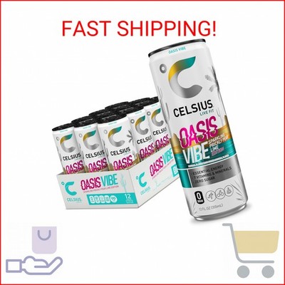 CELSIUS OASIS VIBE Sparkling Prickly Pear Lime, Sugar Free Energy Drink, 12 Fl O