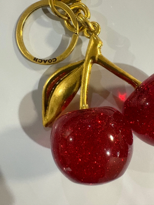 Coach Red Cherry Apple Bag Charm Keychain Resin Metal Brass Purse