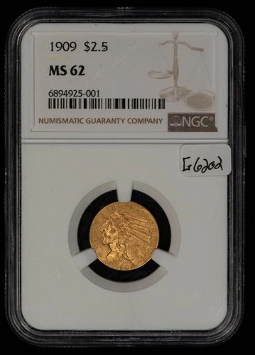 1909 G$2.50 Indian Head Gold Quarter Eagle - NGC MS 62 - SKU-G6202