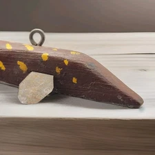 Vtg Fish Decoy Spearing Folk Art Brown Yellow Spotted Carving Barn Find READ
