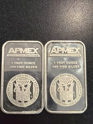 1 oz .999 Fine Silver Bar Produced by APMEX (Lot of 2)