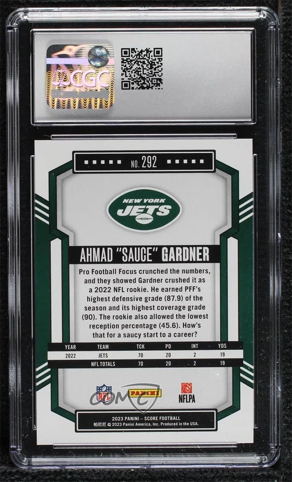 2023 Score Ahmad Gardner Ahmad Sauce Gardner #292 CGC 10 Gem Mint - Image 2 of 2