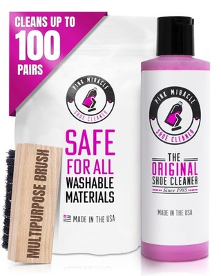 Pink Miracle Shoe Cleaner Kit with Bottle and Brush For Fabric 4 Oz, 