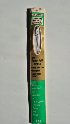 J & P  COATS  WHITE  METAL SEPARATING  ZIPPER  16''   NEW   UNOPENED