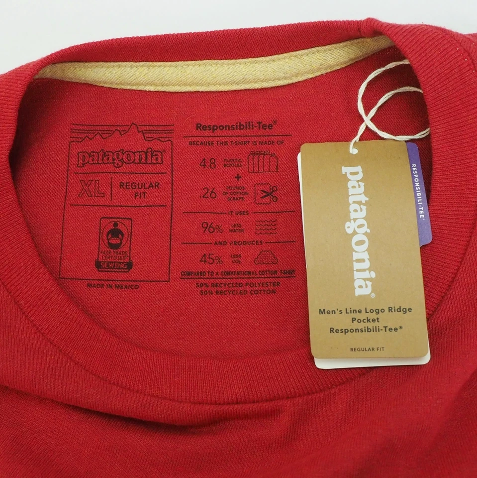 Nueva Camiseta Patagonia Line Logo Ridge Pocket Responsibili Para Hombres Talla XL Rojo Fuego Foto 4 de 4