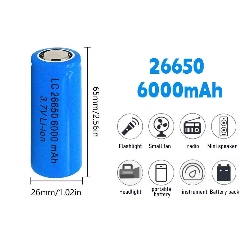 LED flashlight headlamp 26650 Battery 3.7V Li-ion Rechargeable Batteries LOT US - Image 3 of 4