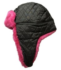Faded Glory Girls Quited Trapper Faux Fur Hat BLACK, One Size Fits Most