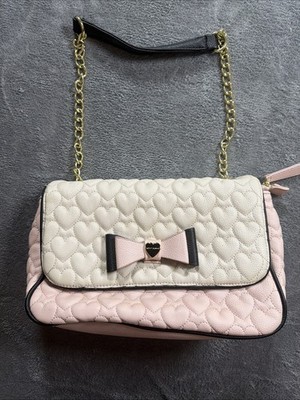 Betsey Johnson Be Mine cute quilted hearts purse handbag - pink white black gold