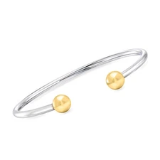 Italian Sterling Silver and 18kt Gold Over Sterling Ball Cuff Bracelet. 8 inches