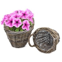 Weide Pflanz Korb 2Er Set Grau - 20 Cm / Mini - Garten Deko Rattan Blumen Topf
