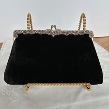 Clutch Black Velvet Evening Bag Filigree Rhinestone Chain Regencycore Victorian