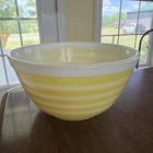Vintage Pyrex 402 Yellow White Stripe Nesting Mixing Glass Bowl VGC 1 1/2 Quart