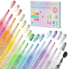 COLAYERIST Nail Art Pens, 16 Colors Acrylic Nail Paint Pens Kit Quick Drying