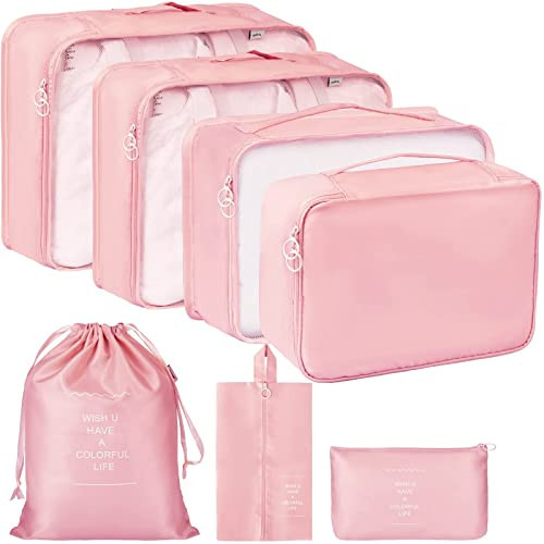 Packing Cubes 7 Set Travel Cubes for Suitcases Lightweight Luggage Packing Pink - Bild 1 von 7