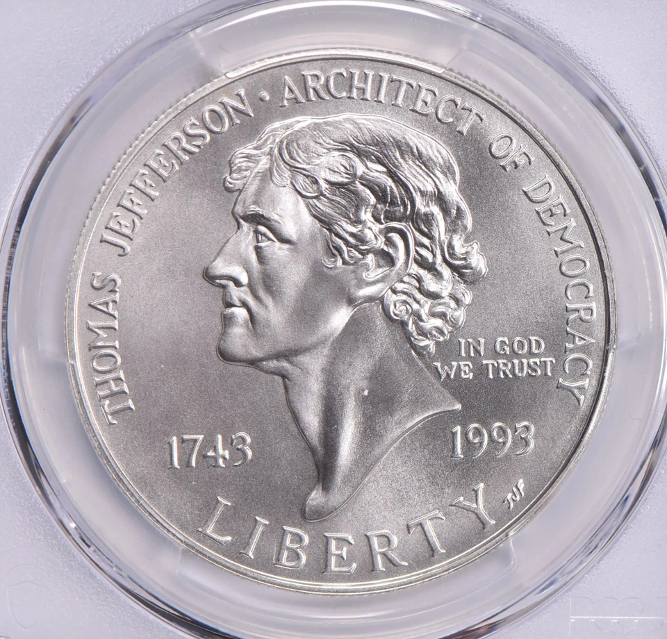 MS70 1993 P Jefferson Democracy Commemorative Silver Dollar PCGS *5238 - Image 3 of 4
