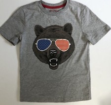Tommy Bahama Youth Boys 5 / 6 T-shirt Bear Wearing USA Flag Sunglasses Gray EUC