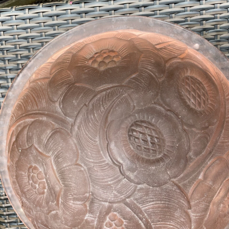 Antique French 14” Glass Art Deco Chandelier Dome Ceiling Light Fixture Pink - Image 3 of 4