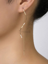 18ct Gold Filled Sterling Silver Minimalist Threader Tassel Drop Dangle Earrings