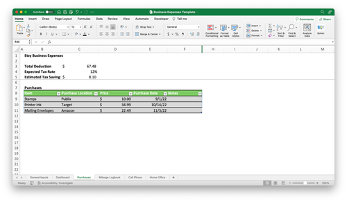 Business Expense Tracker Spreadsheet - Expenses, Mileage, Cell Phone & More - Picture 4 of 10