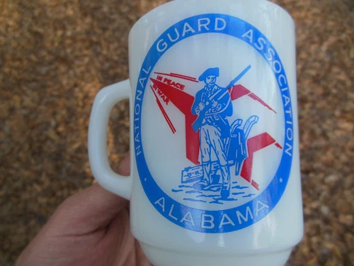 Vintage Anchor Hocking Fire King Alabama National Guard Cup Mug Coffee
