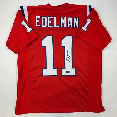 HOFSM.COM HALL OF FAME SPORTS MEMORABILIA Facsimile Autographed Julian Edelman New England Red Reprint Jersey Size Mens XL