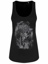 Pentagram Dreamcatcher, Ladies Black Floaty Tank Top Vest, Gothic Fantasy Magic