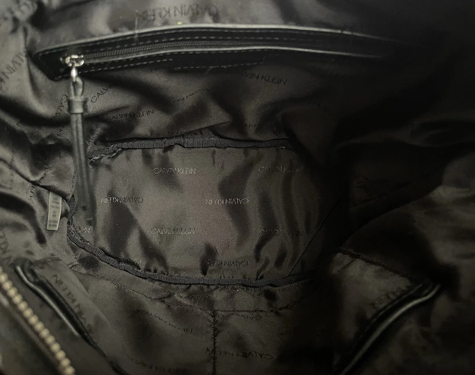 CALVIN KLEIN Lina Convertible Tote Crossbody Gray/Blk Leopard Canvas Leather Bag - Image 3 of 4