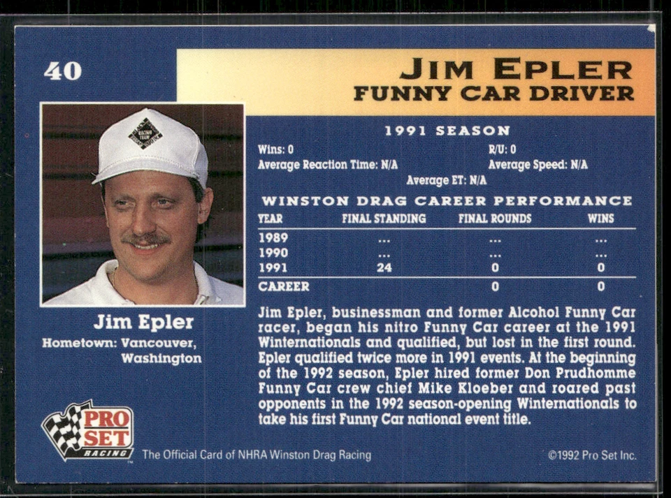 Jim Epler Signed 1992 Pro Set IP Auto #40 - Image 2 of 2