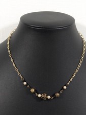 Retro Rose Flower Goldtone Faux Pearl Black Bead Victorian Style Choker Necklace