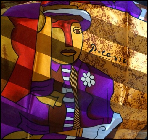 Vintage Pablo Picasso Satin Square Scarf Abstract Colorful Print 39 in #A2211 - Picture 2 of 4