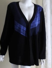 New Exclusively Misook Sz 2x Melange & Ribbed Blue & Black Acrylic Knit Jacket