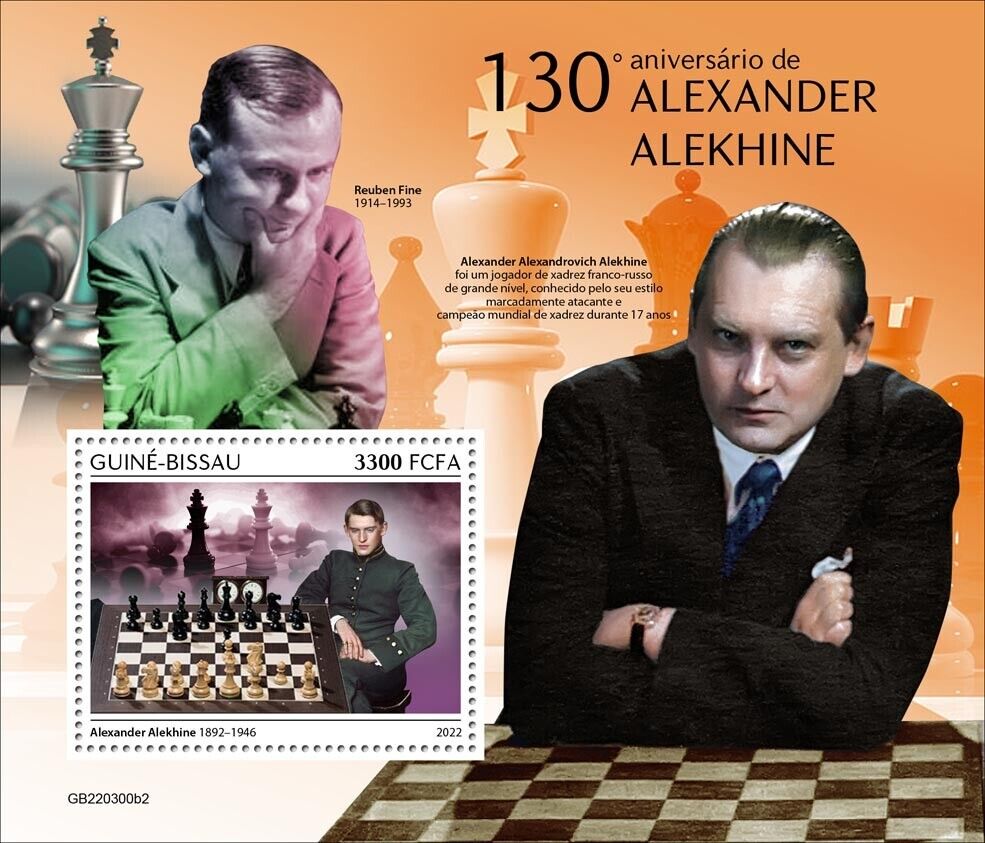 Chess Alexander Alekhine 130th Anniversary MNH Stamps 2022 Guinea-Bissau S/S