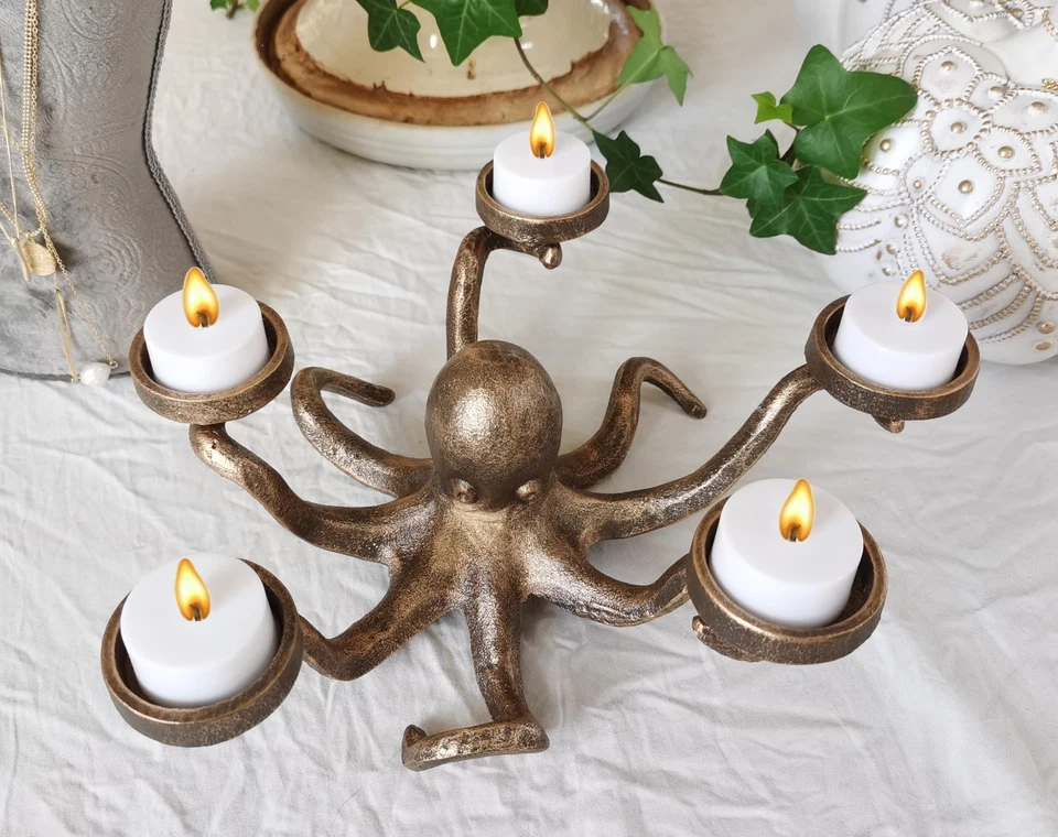Candelabro de pulpo de hierro - Candelabro decorativo de pulpo - Té de pulpo... Foto 2 de 4