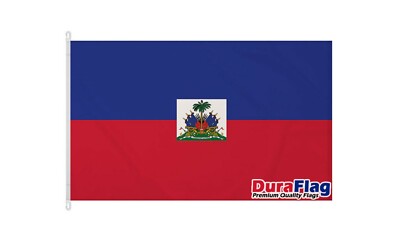 HAITI MIT WAPPEN KARIBISCHE FLAGGE (150 cm x 90 cm) DURAFLAG mit CLIPS / HAKEN