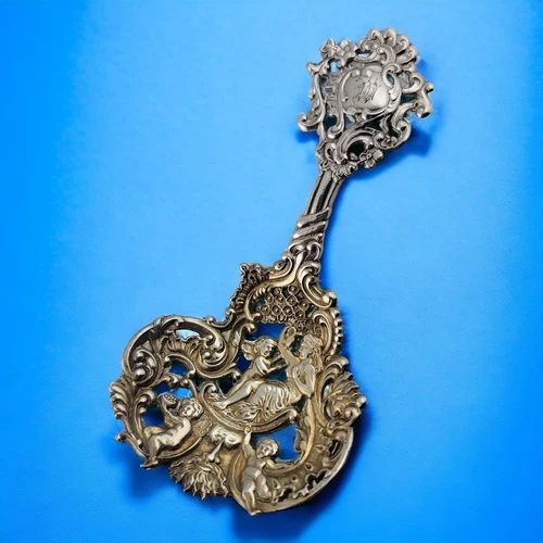 Rare Sterling GORHAM Bon Bon Serving Spoon Elaborate w/ cherubs angels face