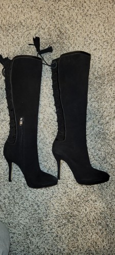 JOAN & DAVID SUEDE KNEE BOOTS REAR LACING LEATHER LINED 7 1/2 BLACK - Picture 9 of 12
