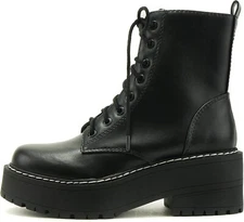 Soda FLING Women Chunky Lug Sole Lace up Fashion Combat Ankle Boot w/Side Zipper