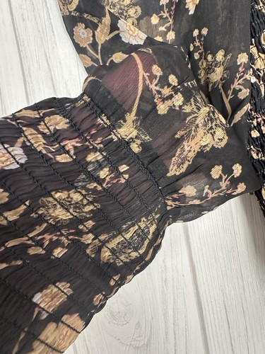 NWT Free People Brunch Date Black & Gold Floral Print Sheer Bodysuit | Size XS - Picture 8 of 13