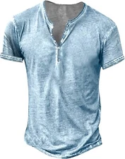 Mens Summer Henley Casual Tee Tops Short Sleeve V Neck Holiday Pullover T Shirt