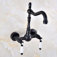 Oil Rubbed Bronze Kitchen Sink Faucet Ceramic Handles Mixer Tap Wall Mounted