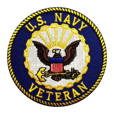 US NAVY VETERAN EMBROIDERED 3 inch IRON ON SEW ON PATCH 