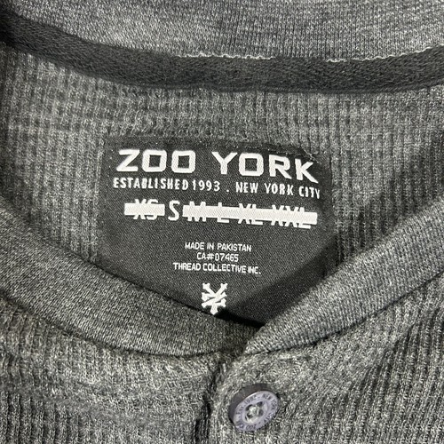 ZOO YORK Thermal Shirt Men S Gray Black Henley Long Sleeve Logo Skater Outdoor - Picture 2 of 9