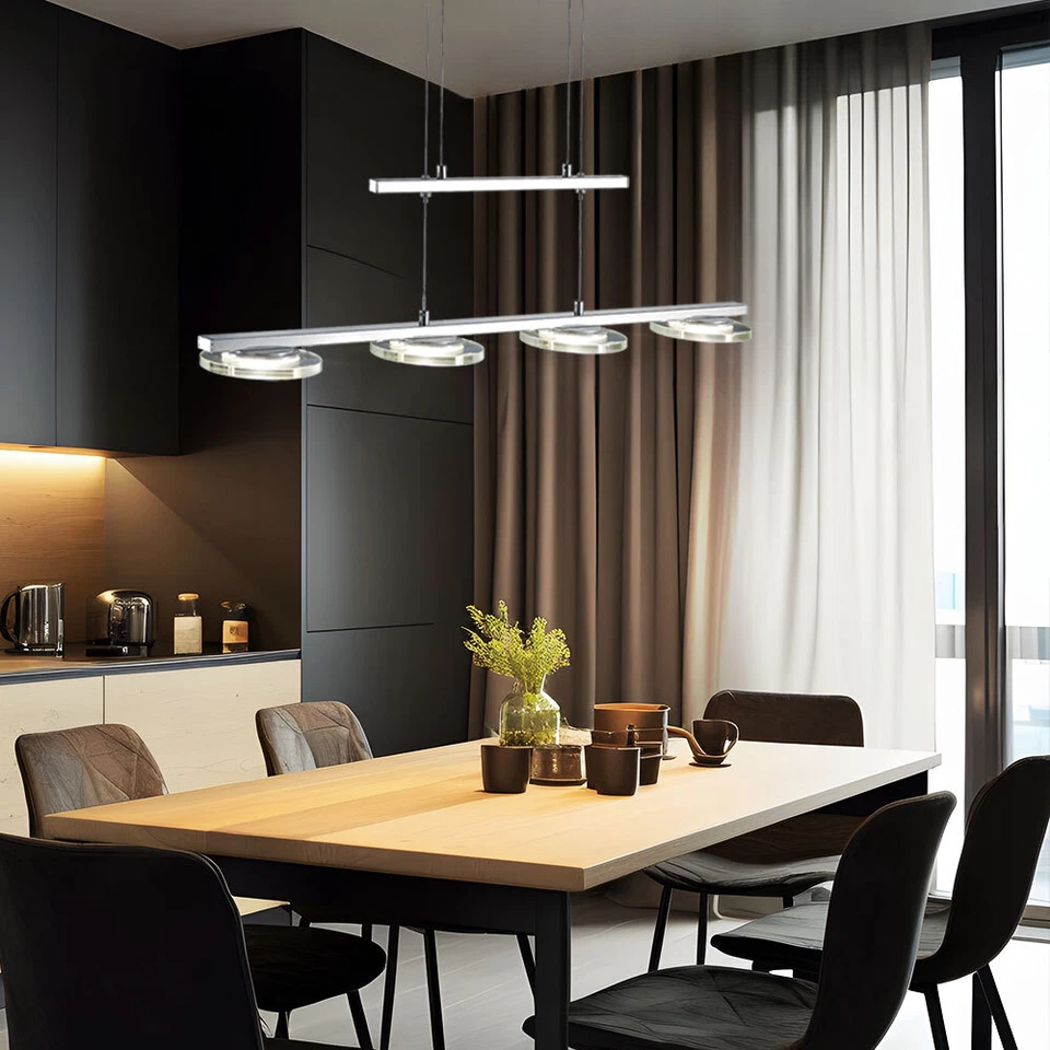 Luxus LED 18 W Hänge Lampe silber 4-flg Dimmer Wohnraum Glas Leuchte verstellbar - Bild 3 von 4