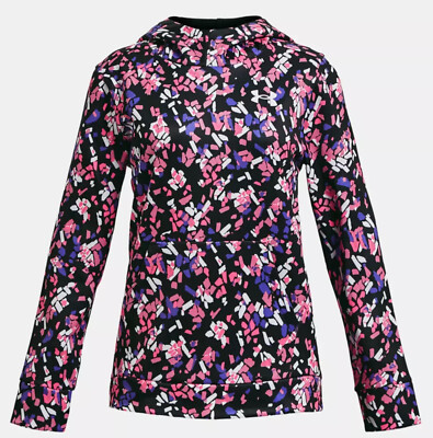 UNDER ARMOUR Girls' Armour Fleece  Printed Hoodie ** BLACK/MULTI - S ** NWT