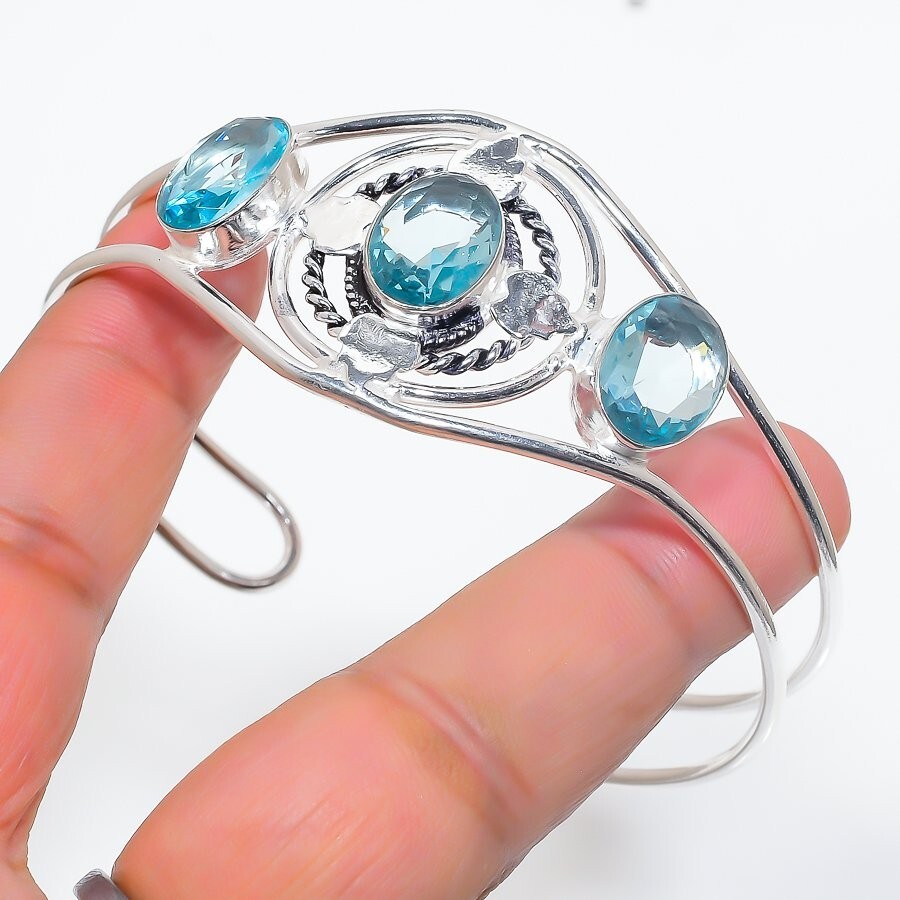 Aquamarine Gemstone Handmade 925 Sterling Silver Cuff  Aquamarine 925 Sterling Silver Cuff Bracelet main image 0