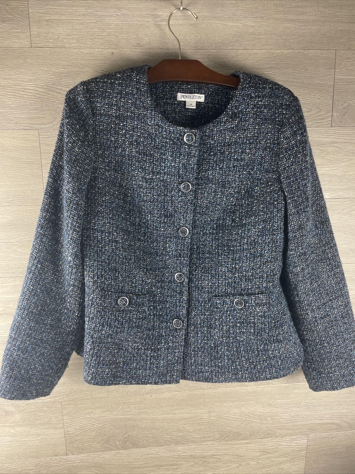 Pendleton Vintage Blue Wool Polyester Button Up C… - image 1